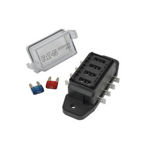 BUSSMANN 4-Pole ATM Fuse block. Features 1/4 inch quick connect terminals for #12-16 AWG wire. 30 Amps per block and 32 volts per circuit.