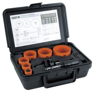 KLEIN TOOLS 8-Piece Bi-Metal Hole Saw Kit. Includes two arbors and a rugged carrying case.