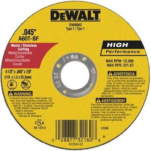 DEWALT Cut-Off Wheel: High Performance 4-1/2 x 0.045 x 7/8 in metal and stainless cutting