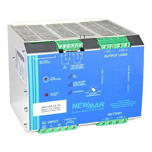 NEWMAR 12 VDC 35A Power System with charger, UPS, and status monitoring. DIN rail system. 2 outputs, load & battery. Alarm contacts: AC fail, battery at risk