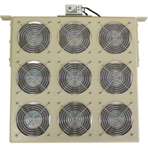 DDB UNLIMITED 990 CFM 110V (9) Fan kit tray for 19" rack with thermostat, Dual rail mounting
