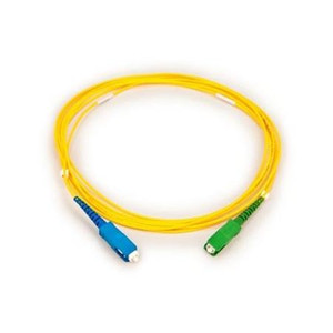 TII TECHNOLOGIES 10 meter single-mode simplex patch cord with SC/APC to SC/UPC connectors. 2.0 mm yellow jacket. Riser-rated.