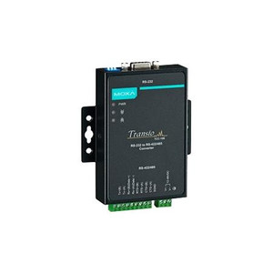 MOXA RS-232 to RS-422/485 industrial wall or DIN-rail mount serial converter with optical isolation.