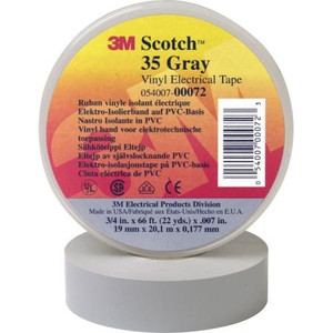 3M Scotch vinyl tape for color coding. Resists UV, use indoors or outdoors where weather protected.Flame retardant. GRAY. 3/4"W x 66'L
