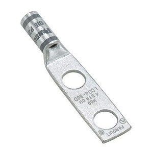 PANDUIT Two-hole, standard barrel lug with window, #6 AWG wire, 1/4" stud hole, .75" hole spacing