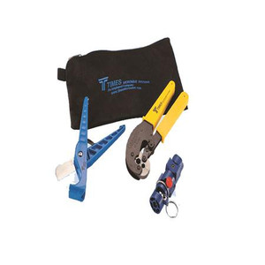 TIMES Cable Preparation Tool Kit. For installing CRIMP connectors on LMR400-75. Strip tools, Crimp tool, Deburr tool and in a tool bag.