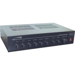 SPECO 120W RMS pubic address mixer amplifier with module bay. 3 XLR Microphone inputs with selectable phantom power.