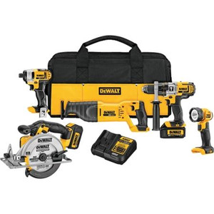 DEWALT 5-Tool 20V Max Lithium-Ion Combo Kit.Includes Hammerdrill, Reciprocating Saw, Impact Driver, Circular Saw and Work light.