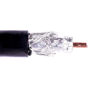 BELDEN RG-8X type, 15 AWG solid .057" bare copper conductor, gas-injected foam HDPE insulation. Black PVC jacket. 1000 ft.