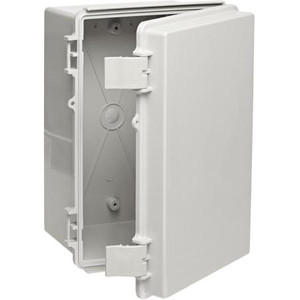 BUD INDUSTRIES Plastic Economy Outdoor NEMA enclosure w/ solid door. Light gray finish.Ext:11-51/64"Lx7-55/64"Wx5-7/64"H Int:11-11/64"L x 7-3/16"W x 4-13/16"H