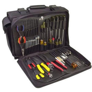 JENSEN Electronics Field Service zip kit includes 105 electronics tools housed in a rugged Cordura Nylon case. Removable pallets. Black.