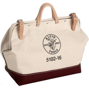 KLEIN 14" Canvas Tool Bag. Two retaining straps with buckles provide secure closure. Moisture-resistant. Lifetime Warranty.