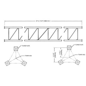 ROHN 45GSR general purpose communication tower section. 20' length. 1 1/4" solid steel. Triangular design with 18" face. Zig-zag bracing. DROP SHIP ONLY.