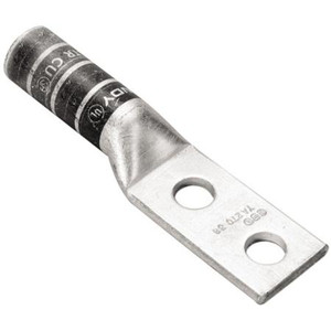 BURNDY Copper Compression Lug, 2 Hole w/o Inspection Window, 8 AWG/6 AWG, 1/4" Stud, 5/8" Stud Hole Spacing, Long Barrel, Tin Plated