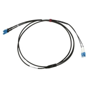 Commscope bend insensitive singlemode fiber LC to LC, 4 fiber distribution cable, ruggedized riser rated, with black jacket. 10 Meters in length.