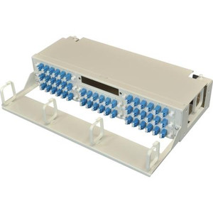 VirtualEdge connection panel for LGX-type fiber cassettes/trays with 9 LGX-sized cut-out positions and 4 cable management D-rings.