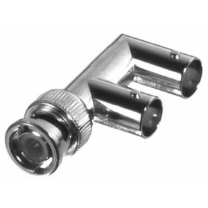 RF INDUSTRIES BNC male - double BNC female adapter. Male at one end with both females at right angles in the same direction.