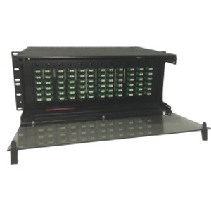 Optimum Fiberoptics Loaded Rack Mount Housing. 144 Fiber, LC/APC, 900um Pigtails, 3 meters long.