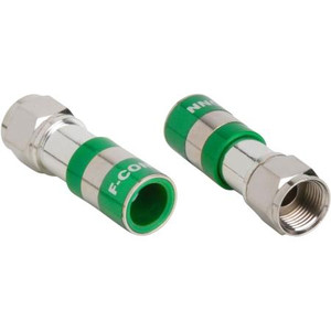 BELDEN Universal F Compression Connector for RG6 cable, Nickel, with Green band. For standard or quad-shield cables.