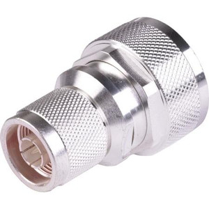 RF INDUSTRIES 7/16 DIN Male to N Male straight adapter. Silver plating, non-magnetic. Low Pim <lt/>-150dBc, VSWR: <lt/>1.10:1 up to 5,500 MHz.