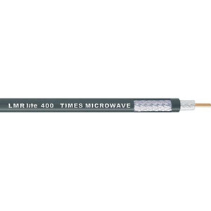 TIMES MICROWAVE LMR400 cable. 3/8" O.D. 50 ohm. Stranded outer conductor, bare copper center conductor. 1" bending 1