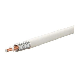 Trilogy 1/2" plenum air dielectric white jacketed cable has a dielectric disc for enhanced performance. Copper-clad alum. center conductor.