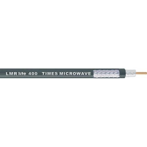 TIMES MICROWAVE LMR400 cable. 3/8" O.D. Solid copper center conductor, 50 Ohms. PVC jacket is more flexible than PE but not UV protected, for indoor use.
