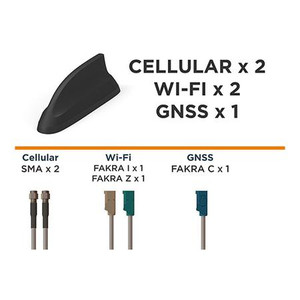 5 Port: 2 x Cellular (SMA Male x 2), 2 x Wi-Fi (FAKRA I x 1 FAKRA Z x 1), 1 x GNSS (FAKRA C x 1)