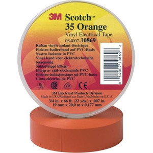 3M Scotch vinyl tape for color coding. Resists UV, use indoors or outdoors where weather protected.Flame retardant. Orange. 3/4" x 66'.