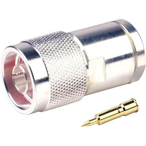 RF INDUSTRIES N male connector for Belden 9913,9914,8214 & LMR400 cables. Silver plated body with gold center pin. Solder center pin, clamp on braid.