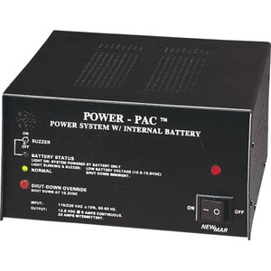 NEWMAR "Power-Pac" 12 volt DC power supply with automatic battery back-up. 10 amp max output. Includes single 7 amp/hour battery & low battery buzzer.
