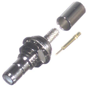 RF INDUSTRIES SMB bulk jack crimp conn. for RG316/U & Rg174 cable. Nickle plated body, gold center pin, teflon dielectric. 50 ohm, 375 volt peak.