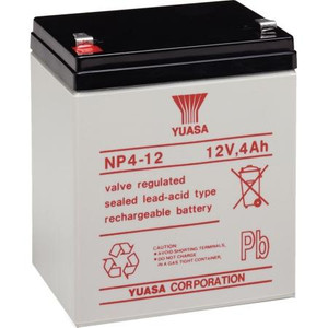 YUASA sealed lead acid battery. 12 Volt, 4 Ah. 3.54L x 2.75W x 4.17H. Tab fasteners for connecting cables. .