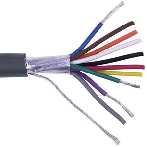 BELDEN gray audio and computer cable for RS232 applic. 24 gage, 10 stranded cen- ter conductors, S-R PVC insul. 100% shield coveage. 500 foot putup.