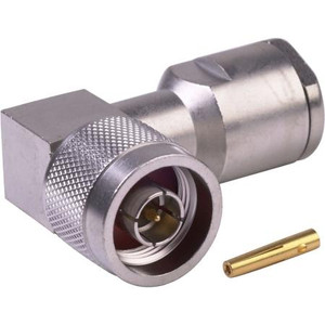 TIMES N male right angle connector for LMR400 coaxial cable. Alballoy plated body, gold center pin. .