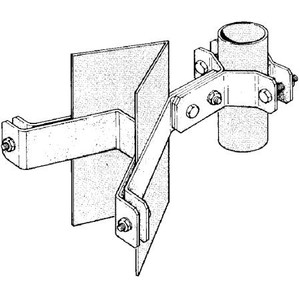 SINCLAIR pipe to angled tower member clamp. Holds 1.5" to 3.5" OD pipe to 3.5" to 6" 90 degree angled tower leg. Single piece.