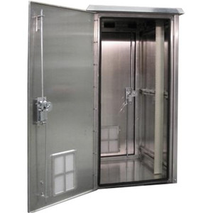 DDB UNLIMITED 62"H x 25"W x 34"D Outdoor aluminum cabinet enclosure. NEMA 250 Type 3,3R,3S,4,4X. 19" or 23" rails. Front/rear doors w/ 3pt lock.Drop Ship