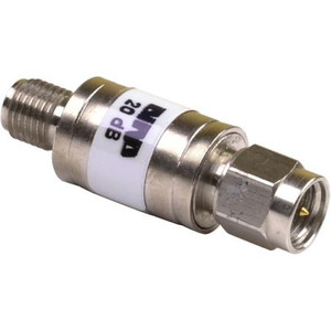 BIRD RF coaxial attenuator. 2 watts, 20dB nominal attenuation, SMA male to SMA female connectors. .