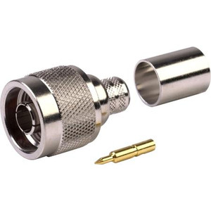 AMPHENOL N male crimp connector for RG-8, 213, 214 and Ethernet cables. Gold plated center contact. .