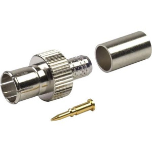 RF INDUSTRIES BNC male connector for RG59, 59A, 59B, 62, 62A, 62B, 62C and 210 cables. Nickle plated body, gold pin Crimp pin & braid. Quick Disconnect.