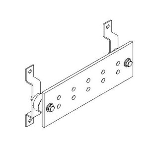 HARGER 1/4" thick x 4" wide x 12" long ground bar with insulators and brackets. 2 rows of five 7/16" dia. holes spaced 1" vertically and 2" horizontally.