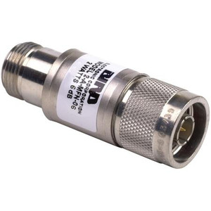 BIRD RF coaxial attenuator. 2 watts 6 dB nominal attenuation. Male N to female N connectors. .