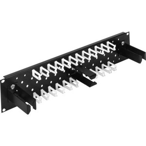 BUD INDUSTRIES Cable Management Panel. Designed for 19"Panel width racks. With 24 plastic clips and 3 cable rings. All mounting hardware included. Black.