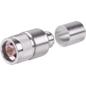 RF INDUSTRIES N male connector for Times Microwave LMR-600 cable. Silver plated body, gold pin. crimp pin, crimp on braid.