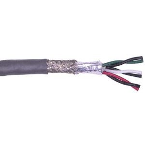 BELDEN 22 gage gray computer cable for RS-232 applications. 15 ohm/M' str. ctr. conductor, 3 twisted pairs tin'd copper braid shield coverage. PVC insulated.