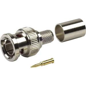 RF INDUSTRIES BNC male connector for the Belden 8281 cable. 75 Ohm, Nickel body, gold silver pin. Crimp-on. .