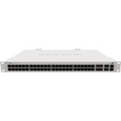 Cloud Router Switch 354-48G-4S+2Q+RM with 48x Gigabit LAN ports, 4x 10G SFP+ cages, 2x 40G QSFP+ cages, RouterOS L5, 1U rackmount case, Dual redundant PSU. Sale price while supplies last