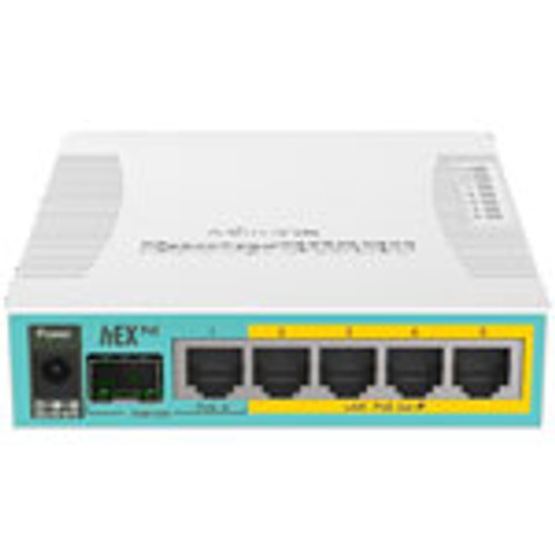 RouterBOARD hEX PoE with 800MHz CPU, 128MB RAM, 5x Gigabit LAN ports (4x with PoE Out), USB, RouterOS L4, plastic case, PSU. Sale price while supplies last