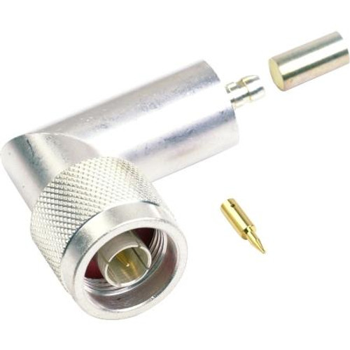 RF INDUSTRIES Right angle N male crimp connector for RG58 cable. Silver plated body, gold pin. .