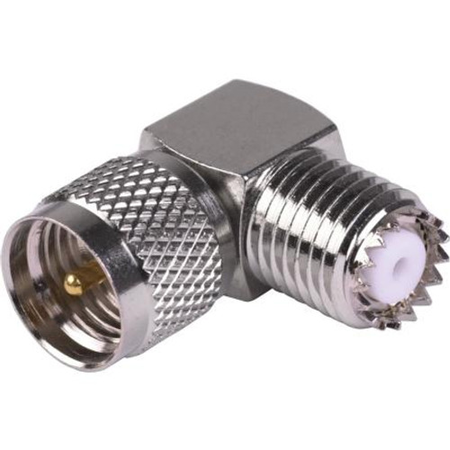 RF INDUSTRIES Mini-UHF female to Mini-UHF male right angle adapter. Square body. .